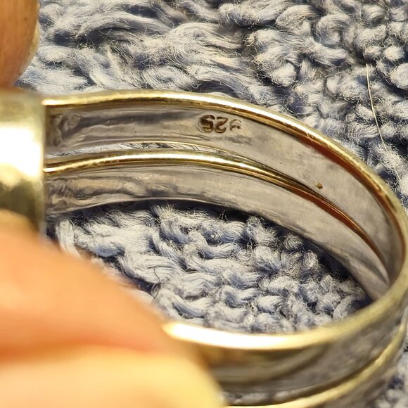 Sterling Silver Reversible Inlay Set Oval Red Coral & Turquoise Ring Size 7.75 - Picture 14 of 15